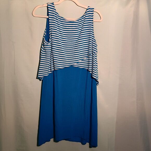 style and co. Sleeveless Dress with White Striped Overlay – Size P/L - Picture 4 of 4